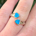 Two Hearts Blue Opal Sterling Silver Ring | Adjustable Size