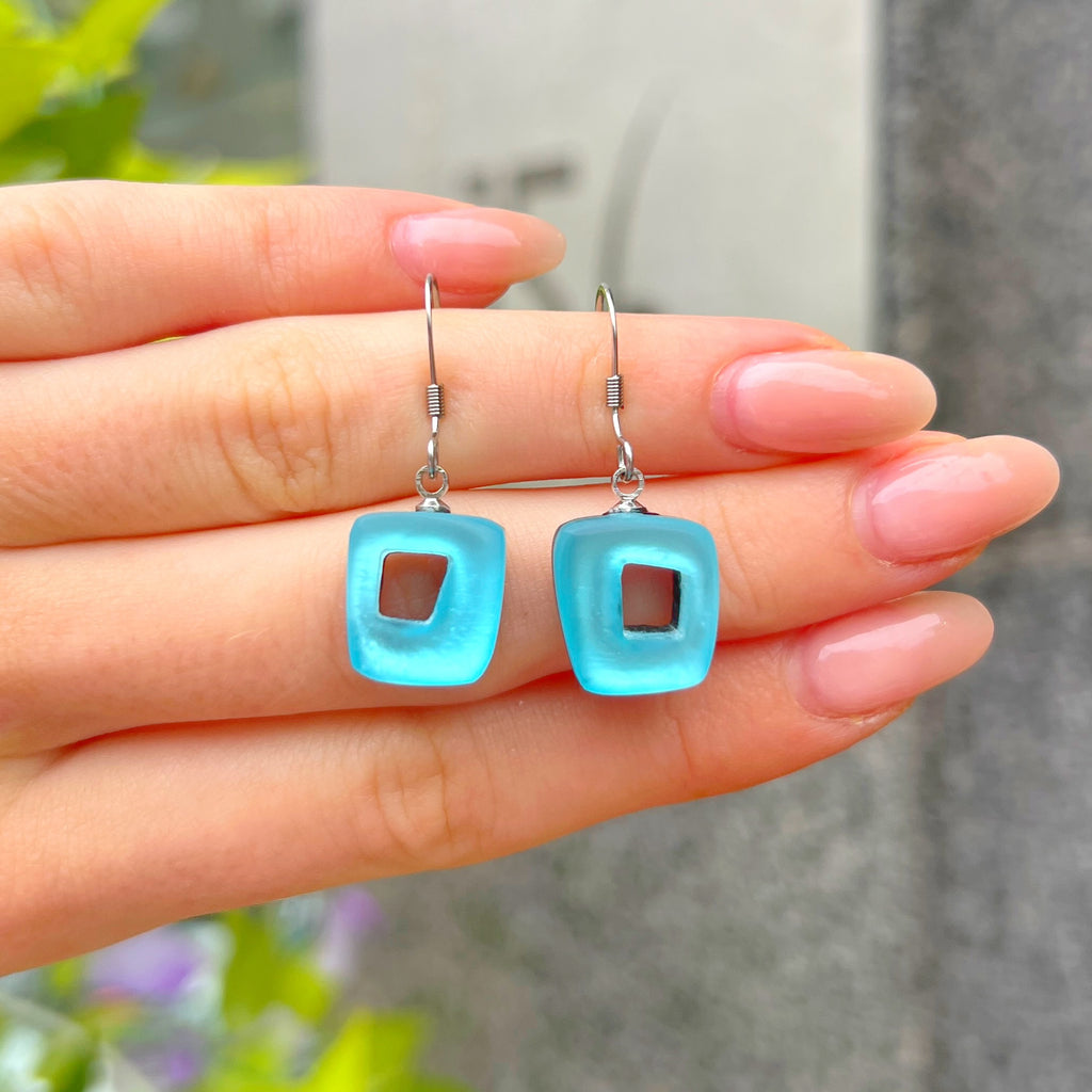 Blue Hollow Squares Drop Earrings | Watch This Space