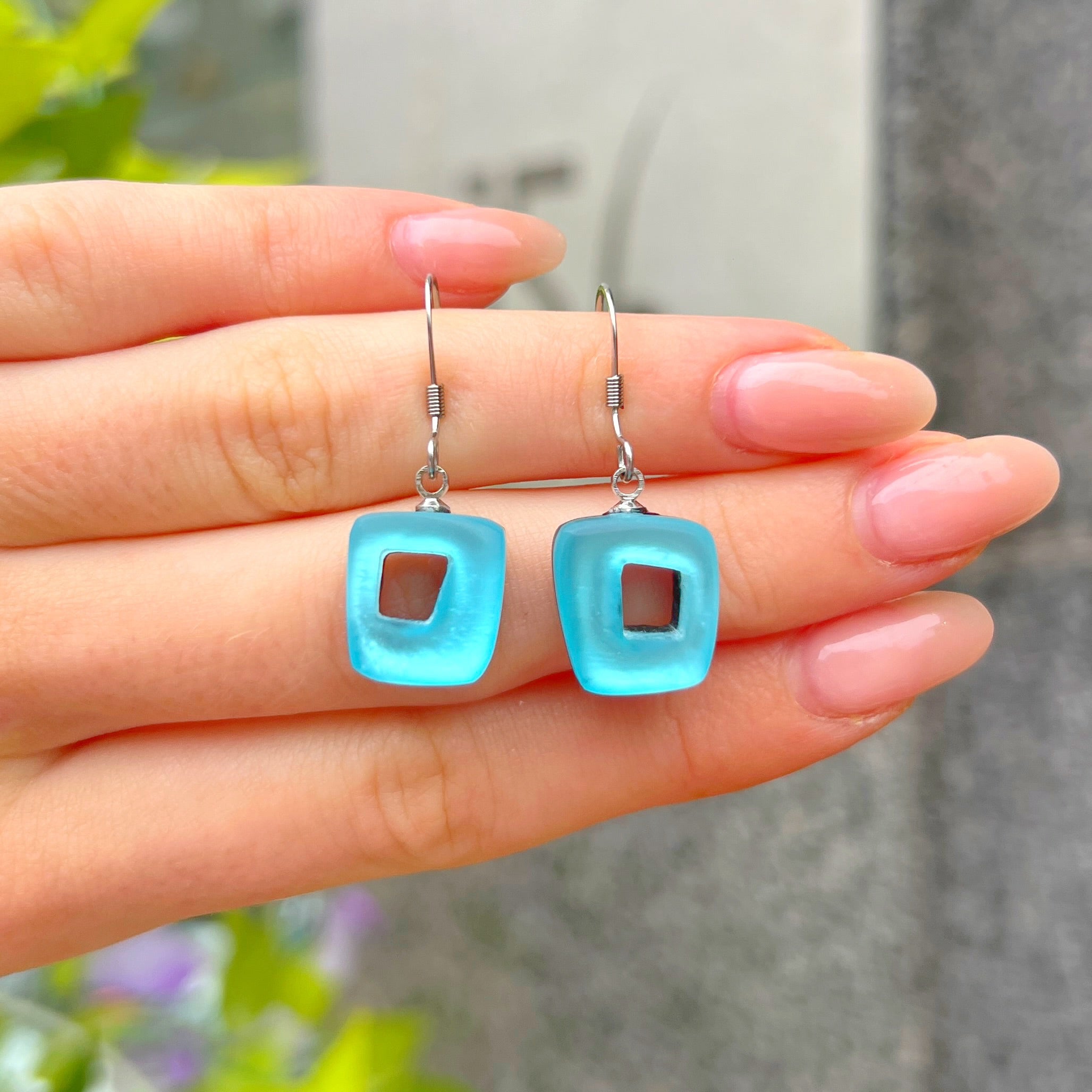 Blue Hollow Squares Drop Earrings | Watch This Space