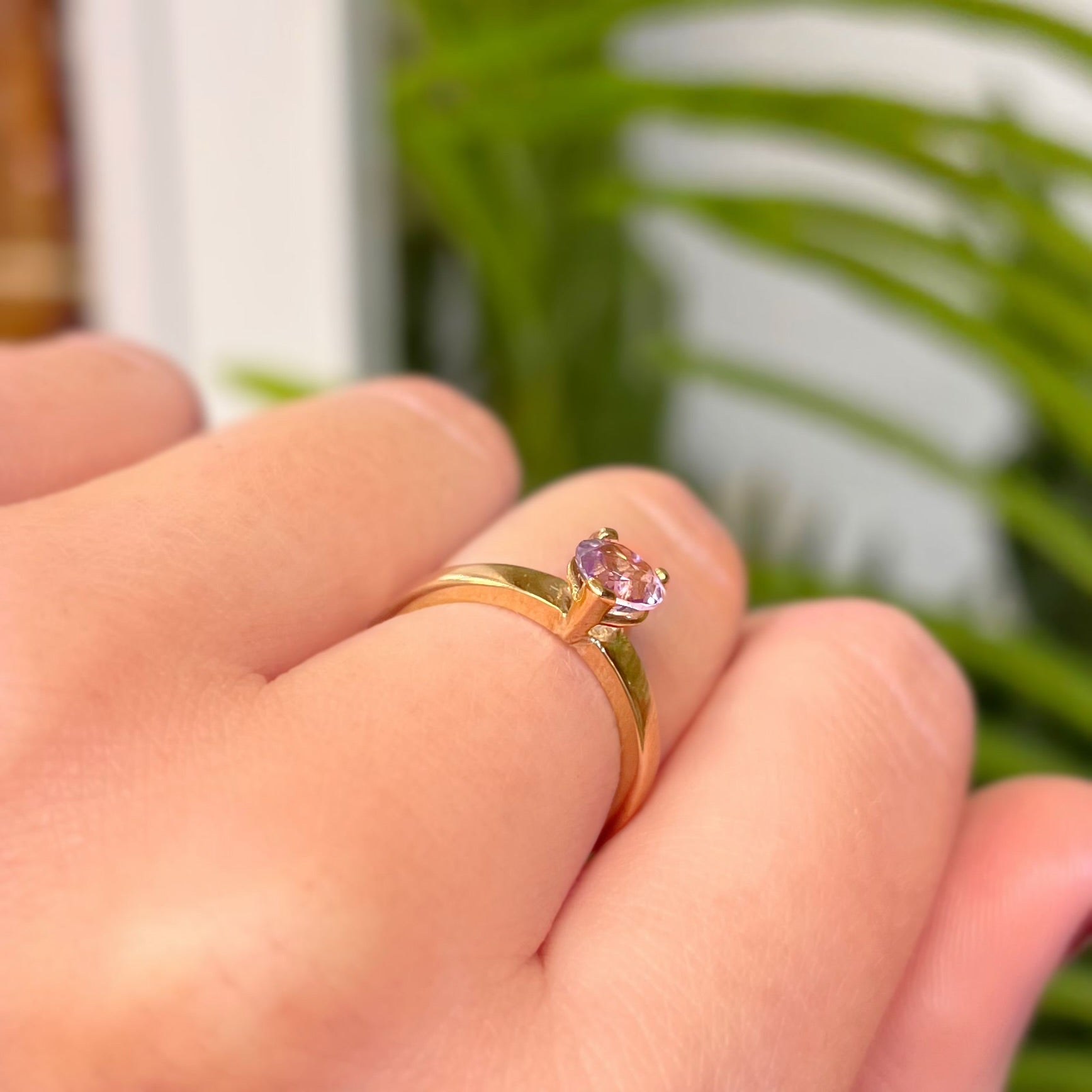 Handmade Vintage Amethyst 9ct Yellow Gold Heart Solitaire Ring | Size M