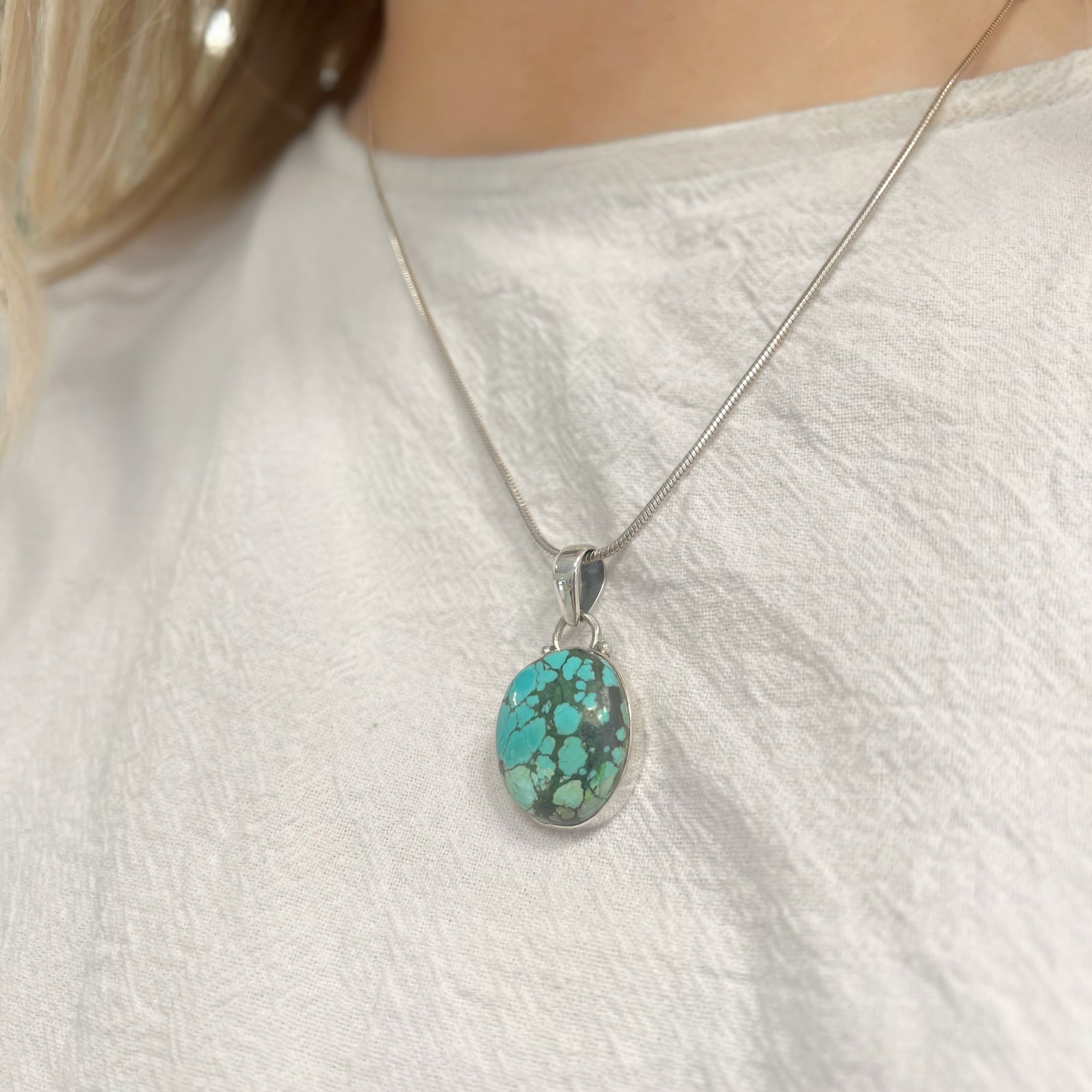 Oval Turquoise Sterling Silver Pendant