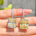 Lemon Yellow Square Cut Cubic Zirconia Sterling Silver Drop Earrings