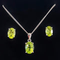 Oval Claw Set Peridot Sterling Silver Necklace and Earring Set