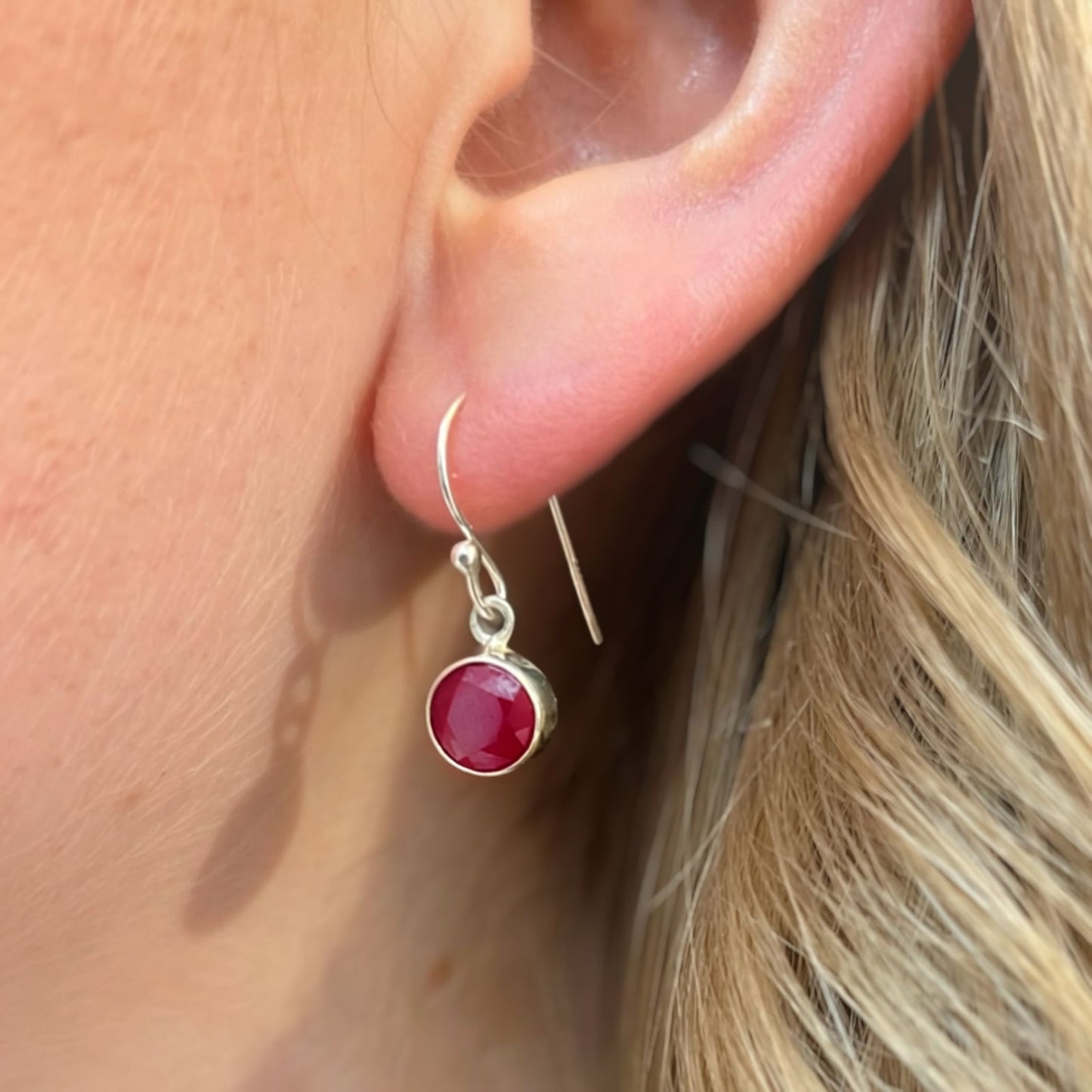 Sterling Silver Round Ruby Drop Earrings