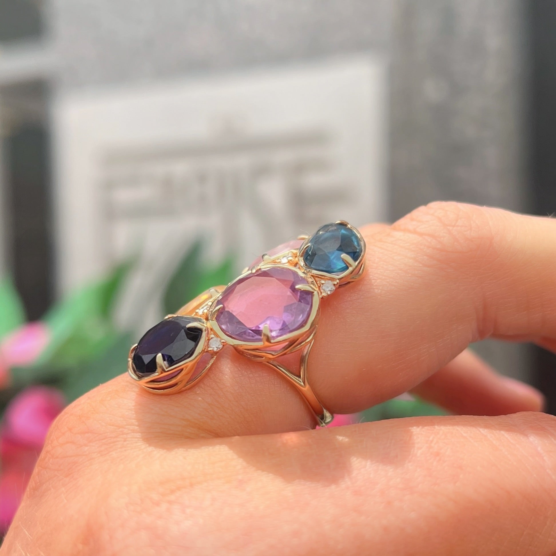 Rose Quartz, Iolite, Amethyst, Topaz, Opal and Diamond 14ct Rose Gold Chunky Ring | Peroni & Parise