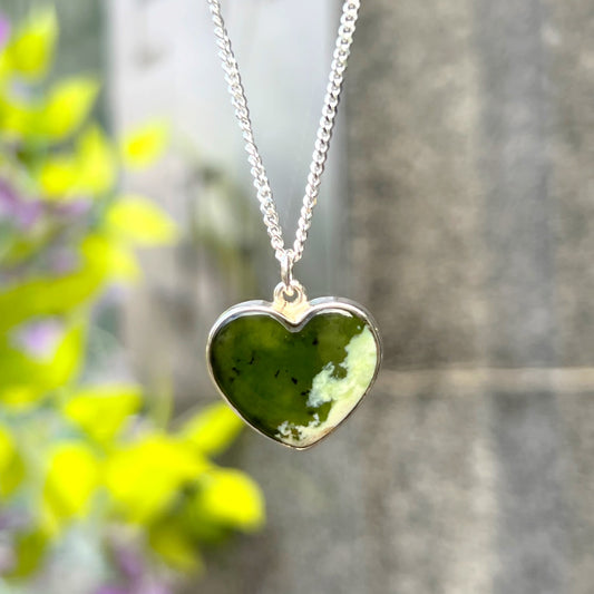 Sterling Silver Green Agate Heart Necklace