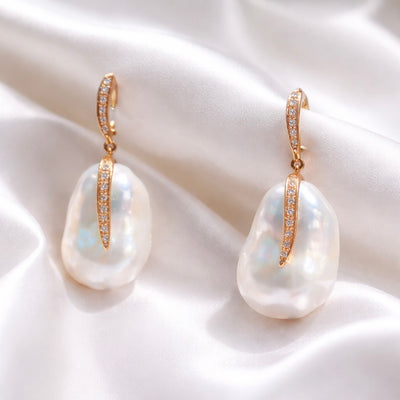Diamond & Large Baroque Pearl 18ct Rose Gold Drop Earrings