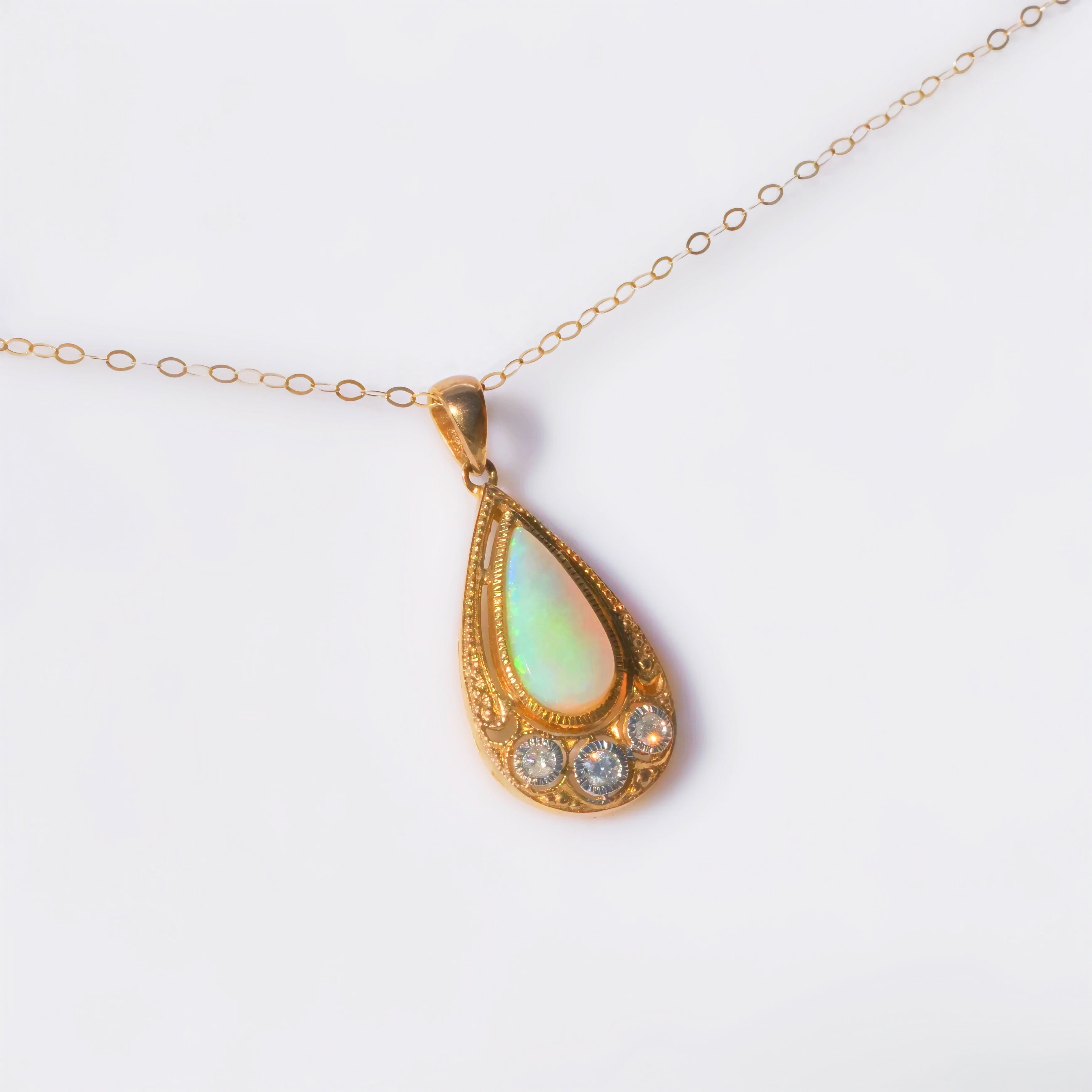 Art Deco Inspired Opal and Diamond 9ct Yellow Gold Necklace