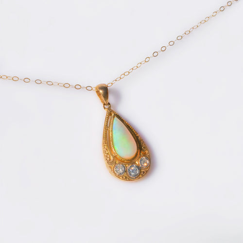 Art Deco Inspired Opal and Diamond 9ct Yellow Gold Necklace