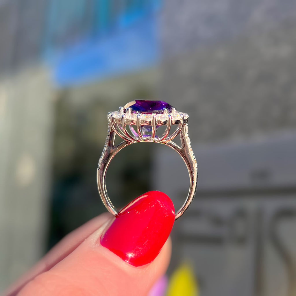 'The Elizabeth' Amethyst and Diamond 18ct White Gold Dress Ring | Size N ½