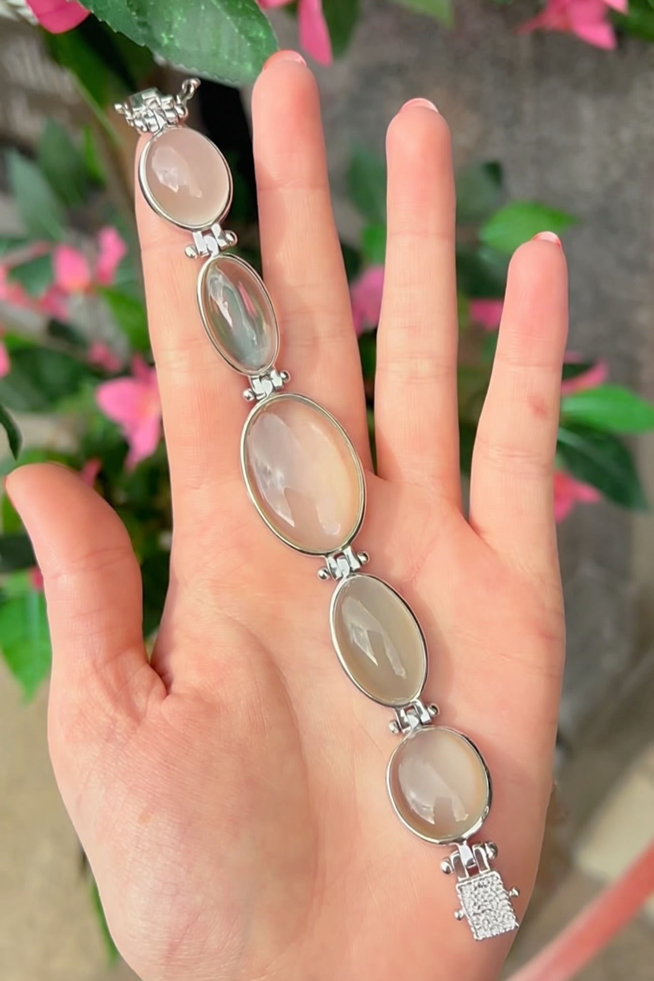 True Moonstone Graduated Five Stone Sterling Silver Chunky Bracelet