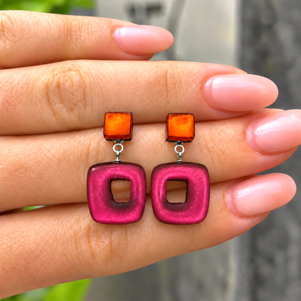 Pre-Order | Tropical Hollow Square Double Drop Earrings | Watch This Space