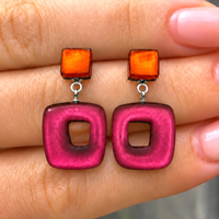 Tropical Hollow Square Double Drop Earrings | Watch This Space