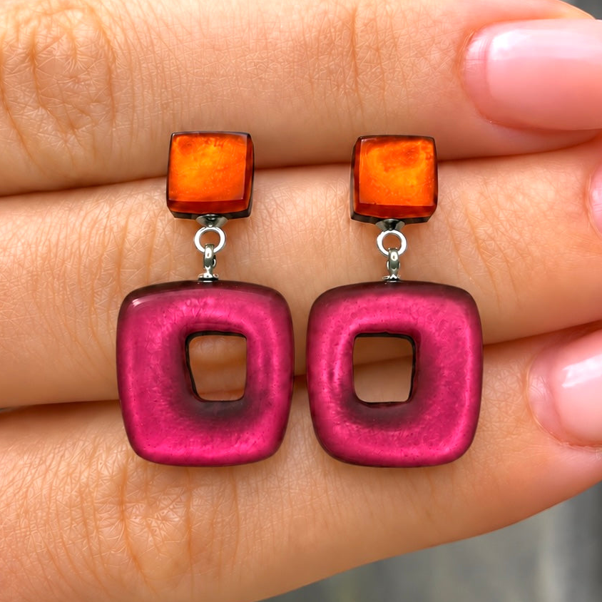 Pre-Order | Tropical Hollow Square Double Drop Earrings | Watch This Space