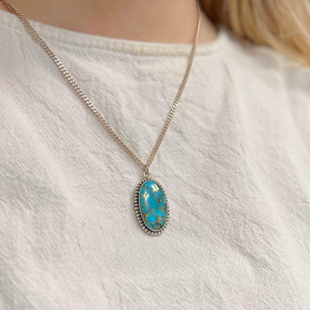 Detailed Oval Turquoise Sterling Silver Pendant