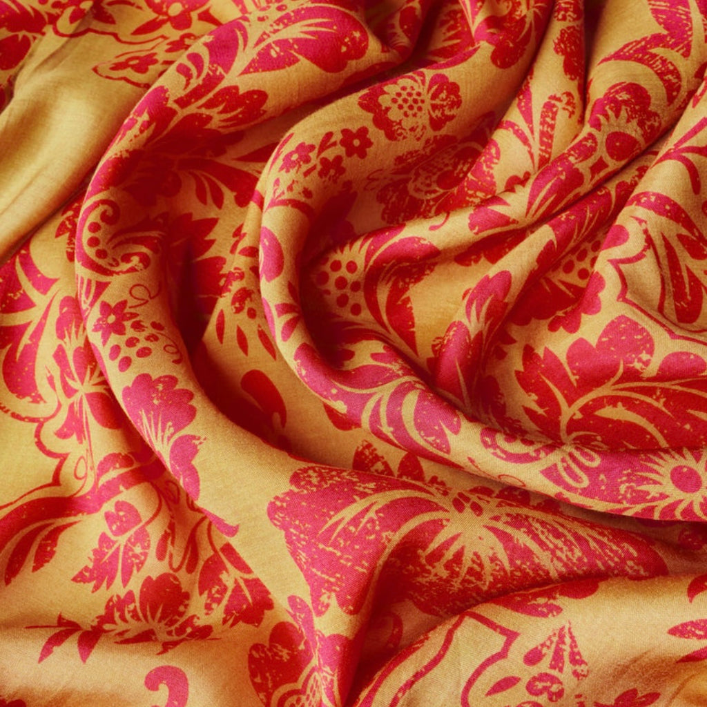 Mustard Yellow & Pink Tapestry Long Kimono Gown | Powder Accessories