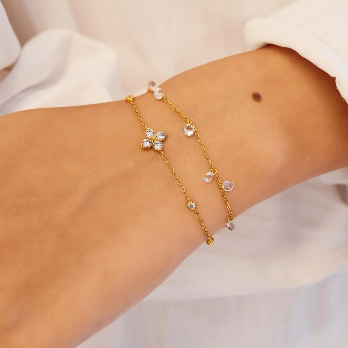 Lucky Clover 14ct Gold Plated Cubic Zirconia Bracelet | Ania Haie