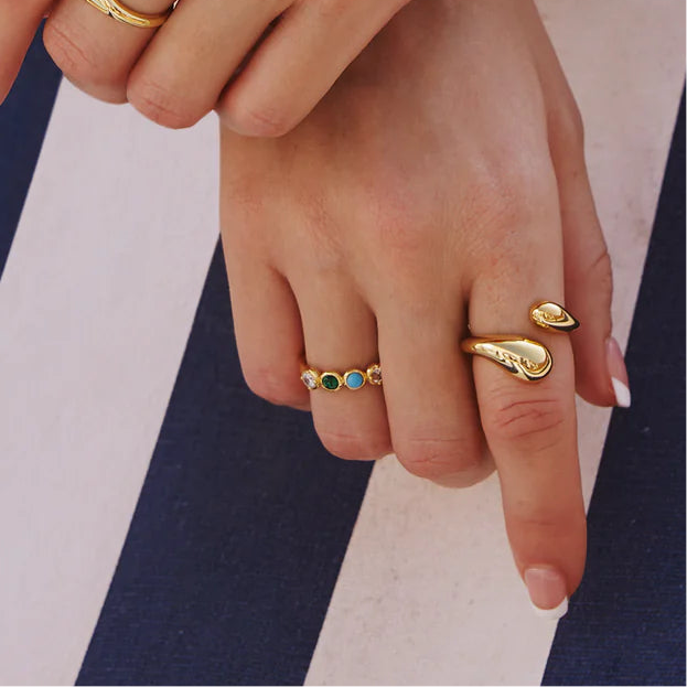 Ania Hae Gold Bezel Malachite and Turquoise Ring - Size O ½