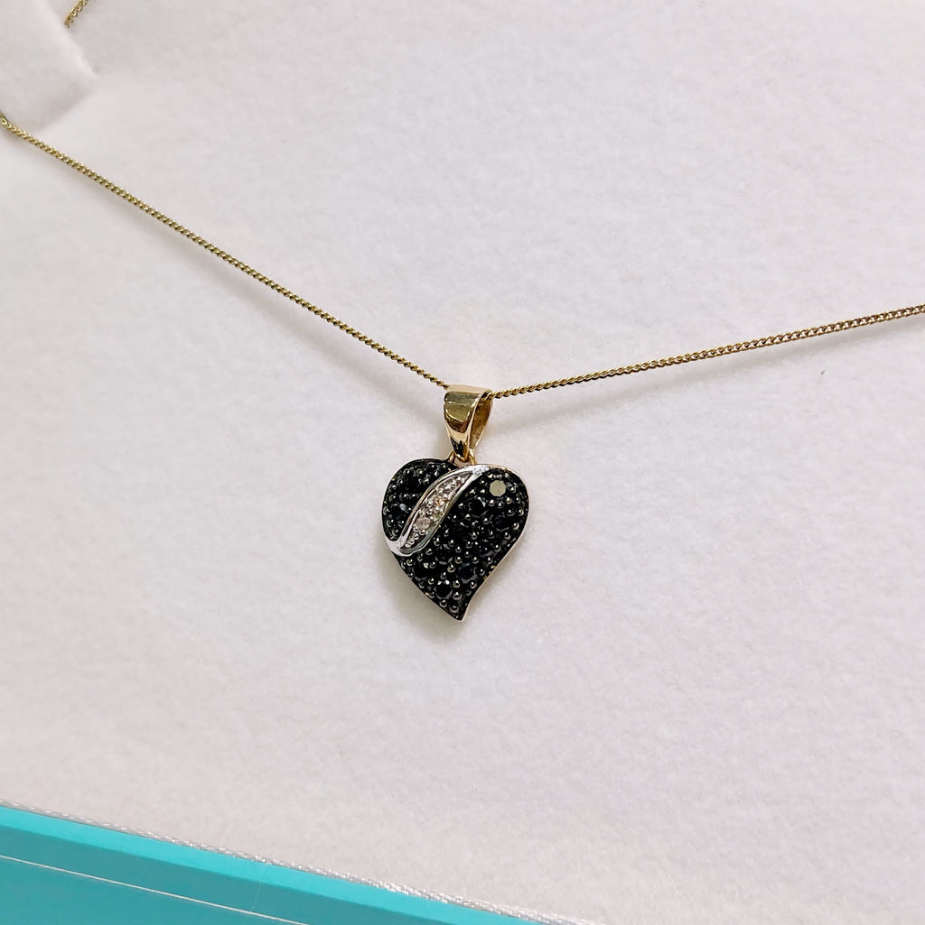Vintage Black Diamond 9ct Yellow Gold Witch's Heart Necklace