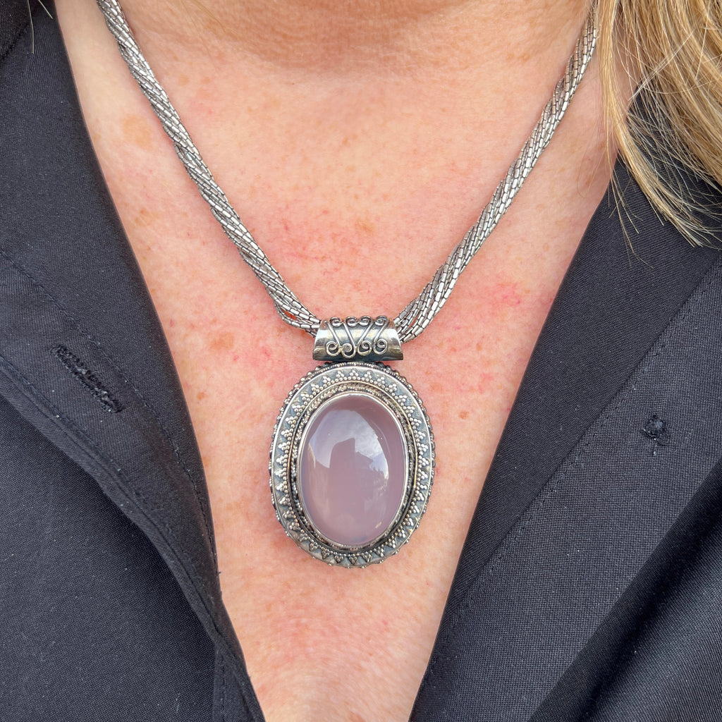 Rose Quartz Sterling Silver Bohemian Chunky Necklace