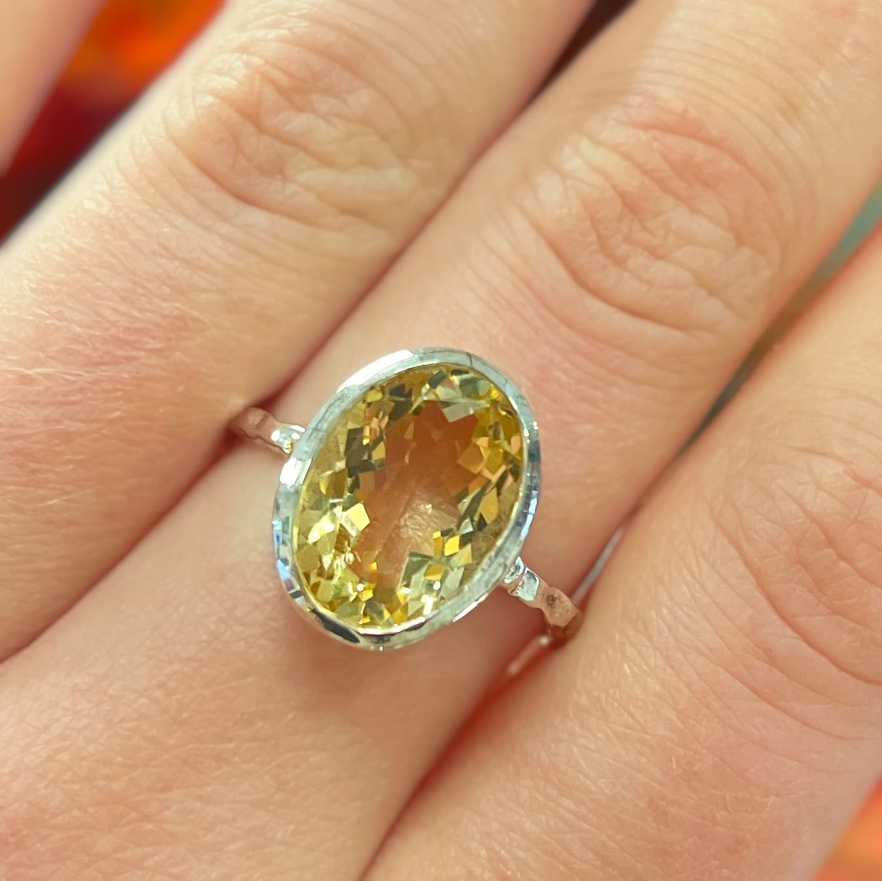Sterling Silver Bezel-Set Oval Citrine Solitaire Ring - Size S
