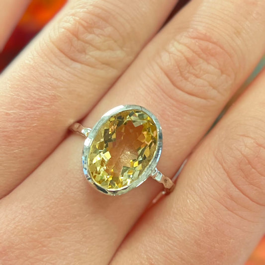 Sterling Silver Bezel-Set Oval Citrine Solitaire Ring - Size S