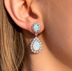 Opal & Cubic Zirconia Sterling Silver Teardrop Earrings