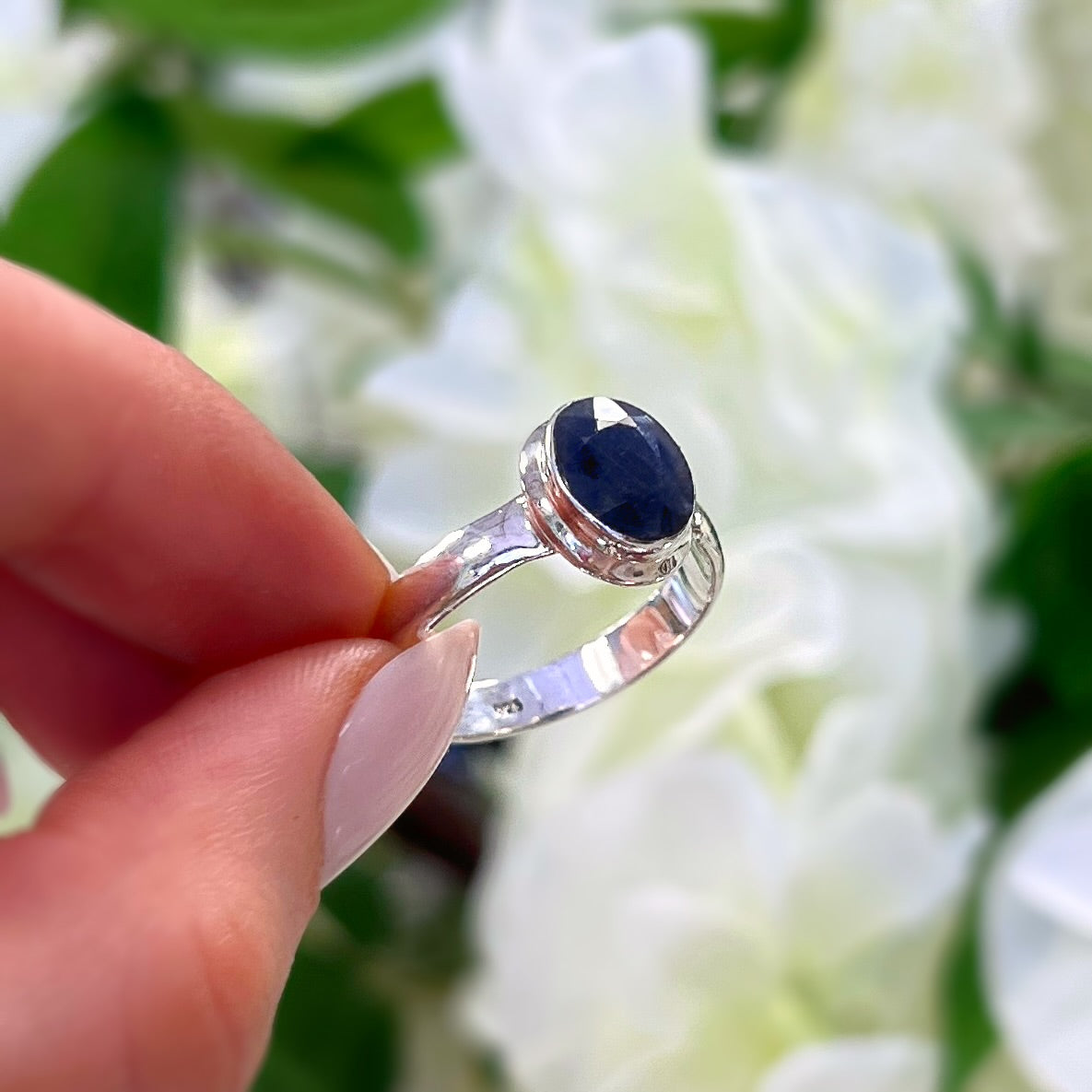 Minimalist Sterling Silver Bezel Set Blue Sapphire Ring - Size U