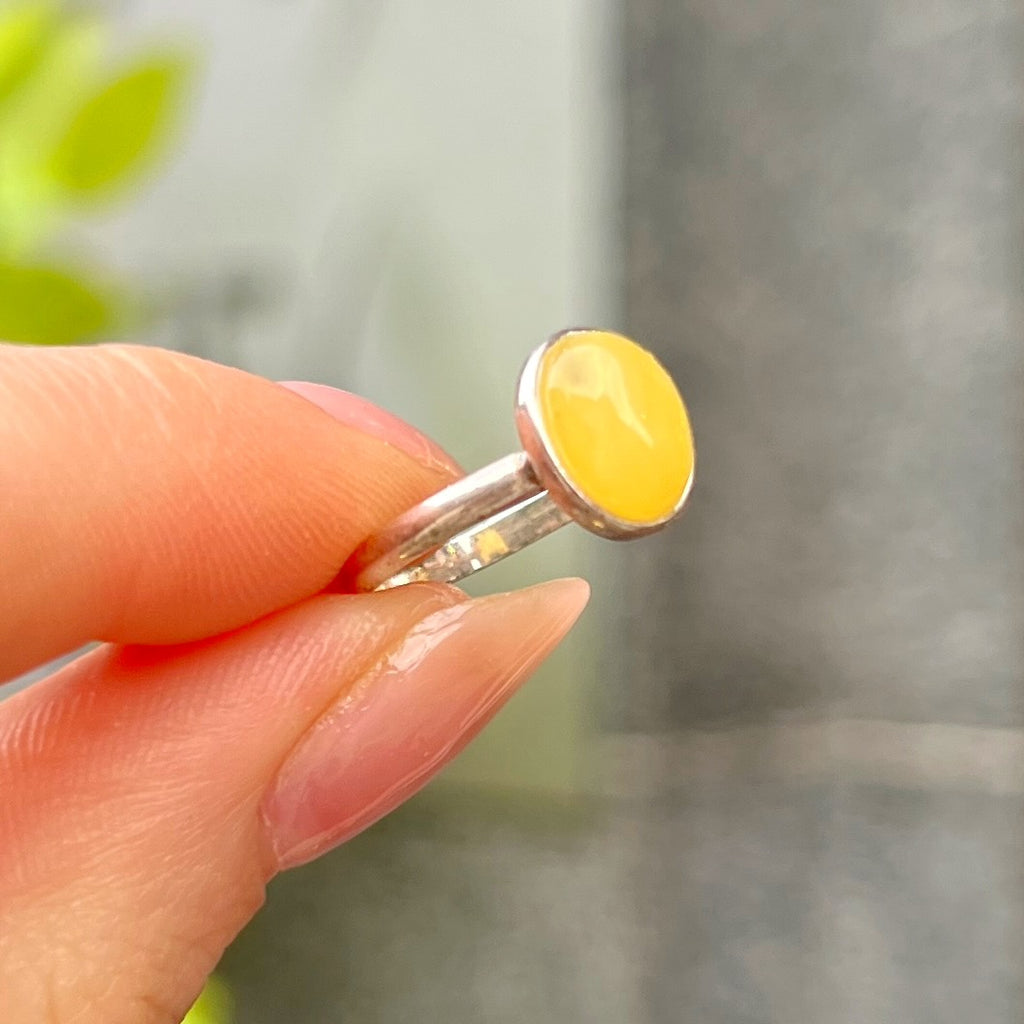 Yellow Butterscotch Amber Sterling Silver Ring | Size I
