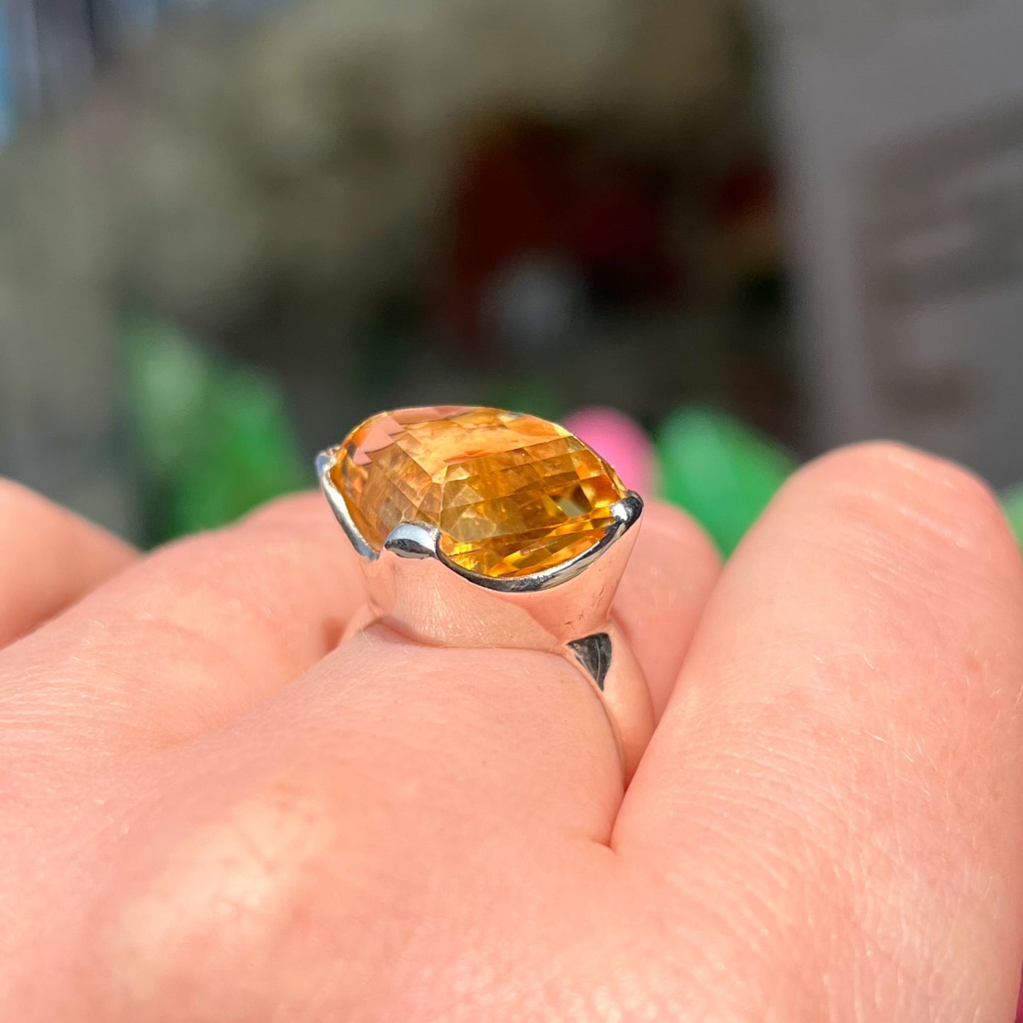 Sterling Silver Abstract Pear Shaped Citrine Cocktail Ring - Size N ½