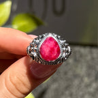 Pear Cut Ruby Sterling Silver Boho Chunky Ring | Size O