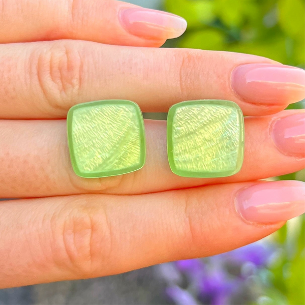 ‘Watch This Space’ Green Square Clip-On Earrings
