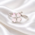 Pink Enamel Flower & Diamond Sterling Silver Ring | Adjustable Size