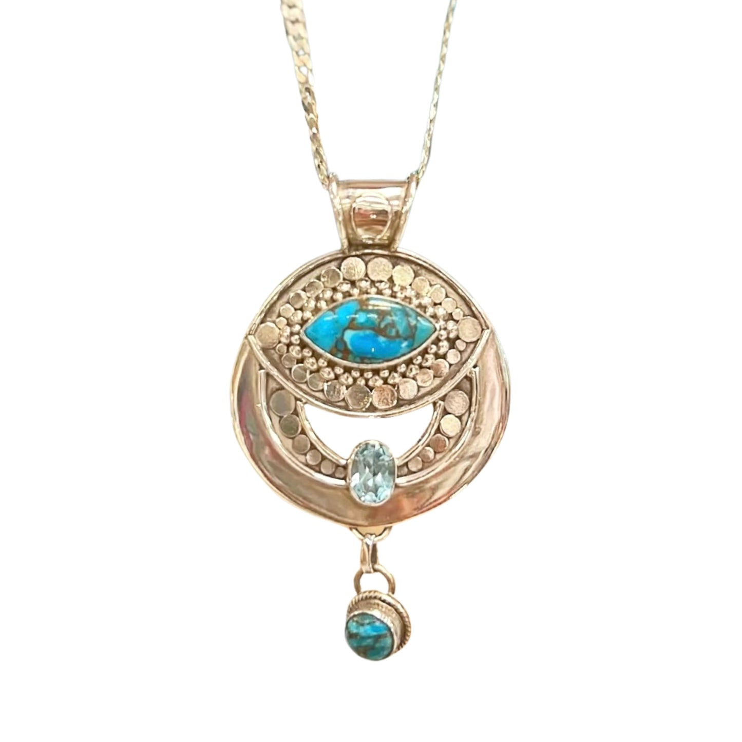 Statement Sterling Silver Turquoise and Blue Topaz Necklace