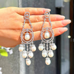 Freshwater Pearl & Cubic Zirconia Sterling Silver Drop Earrings