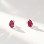 Pear-Cut Ruby Sterling Silver Dainty Stud Earrings