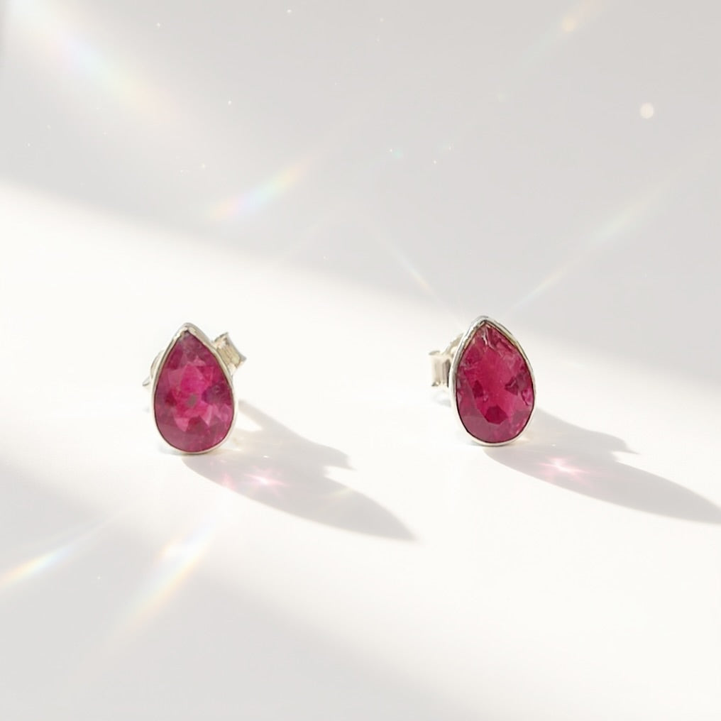 Pear-Cut Ruby Sterling Silver Dainty Stud Earrings