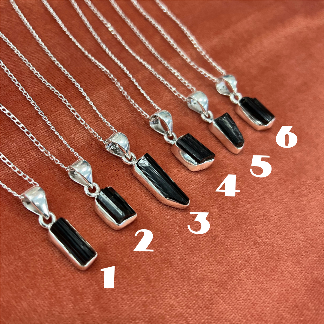 Sterling Silver Raw Black Tourmaline Necklaces
