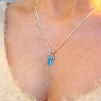 Pre-Order | Sterling Silver Sheila Fleet Blue Enamel Small Leaf Cubic Zirconia Necklace