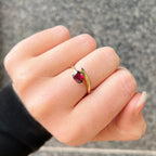 Abstract Pear Shaped Garnet 9ct Yellow Gold Stacking Ring | Size O