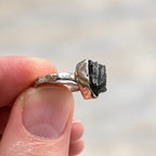 Rough Cut Green Moldavite Sterling Silver Ring | Size L