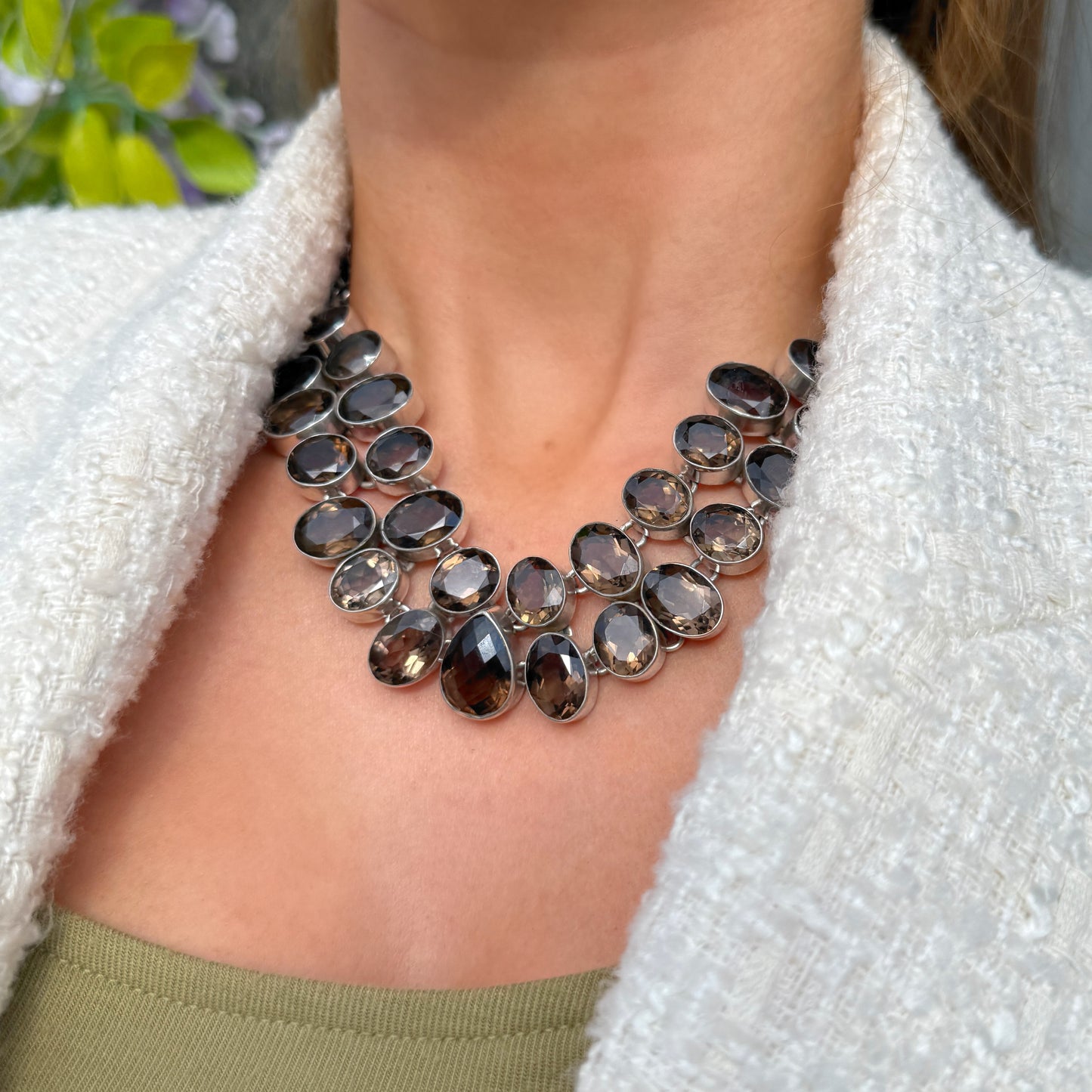 Smoky Quartz Sterling Silver Statement Gemstone Necklace