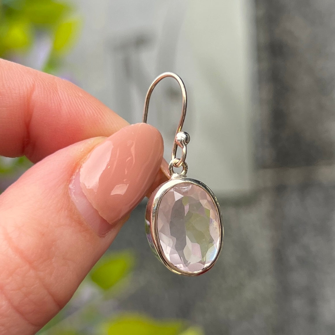 Sterling Silver Faceted Pink Rose Quartz Drop Earrings