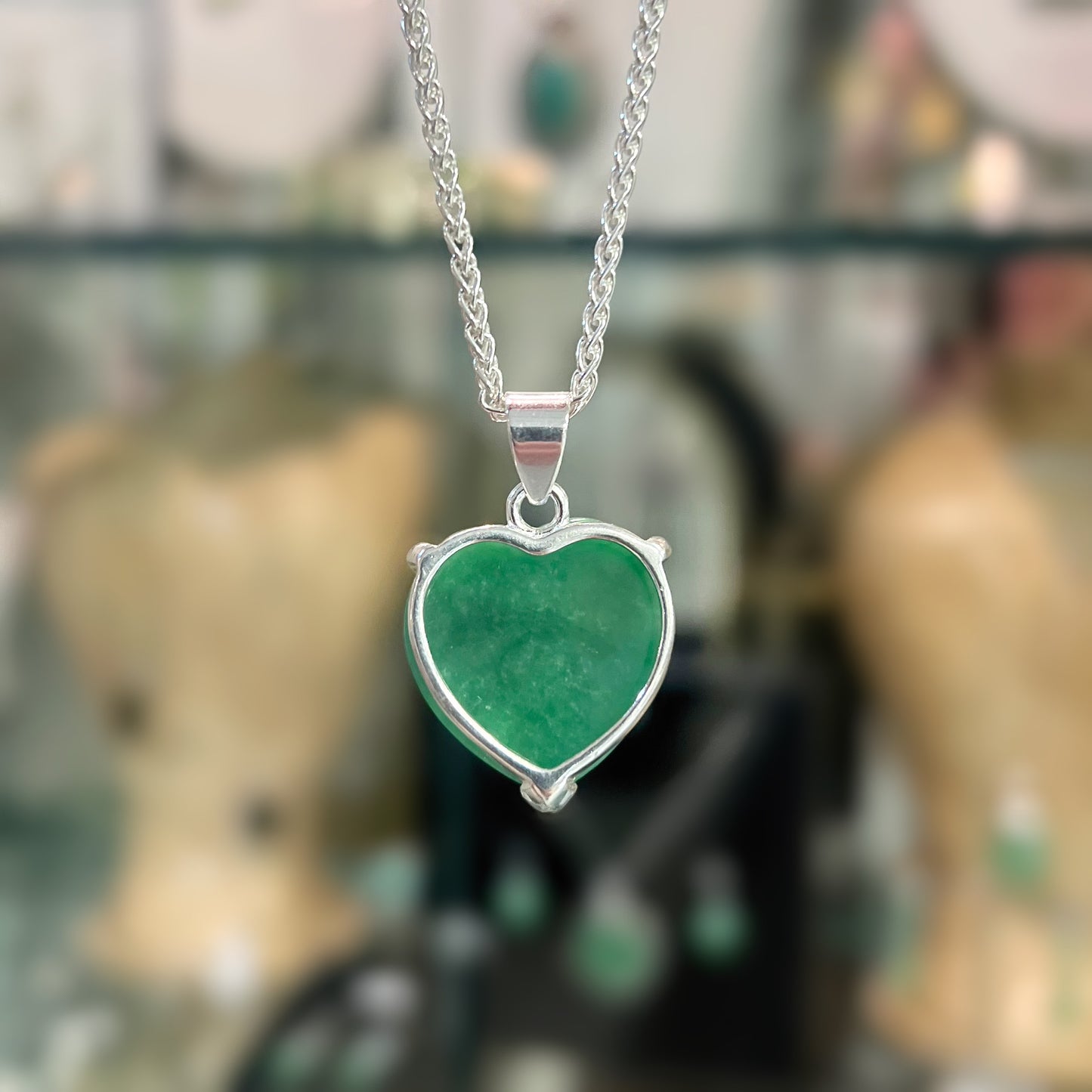 Chunky Sterling Silver Jade Heart Necklace