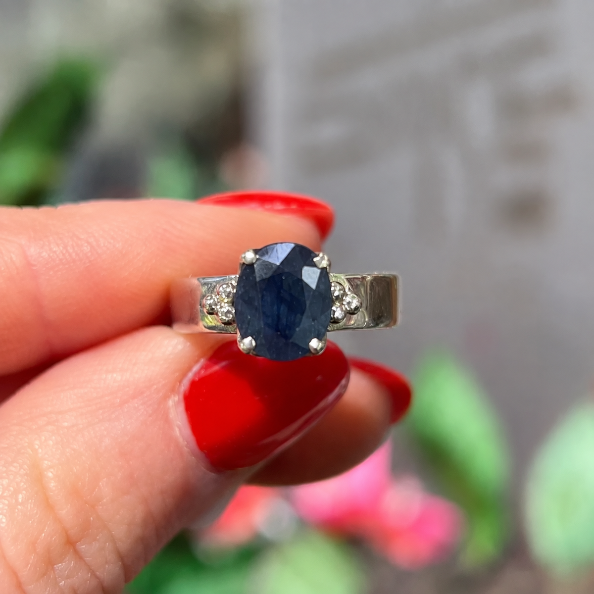 Thick band Blue Sapphire Sterling Silver Ring | Size Q