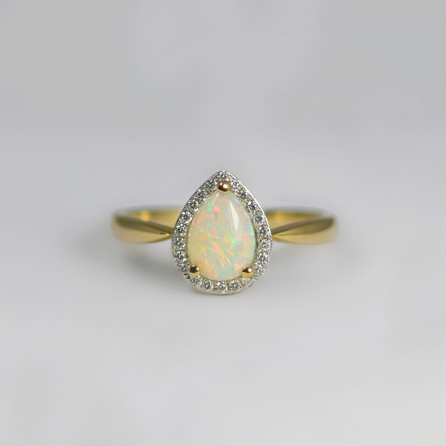 Elegant 9ct Yellow Gold Opal and Diamond Pear Shaped Halo Ring - Size N 1/2