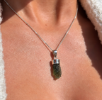 Rough Cut Green Moldavite Sterling Silver Pendant