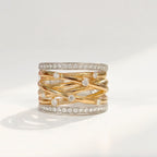 Two-Tone Wide Diamond 9ct Gold Band Ring | Size O