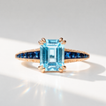Blue Topaz Sapphire and Diamond 9ct Yellow Gold Engagement Ring | Size M ½