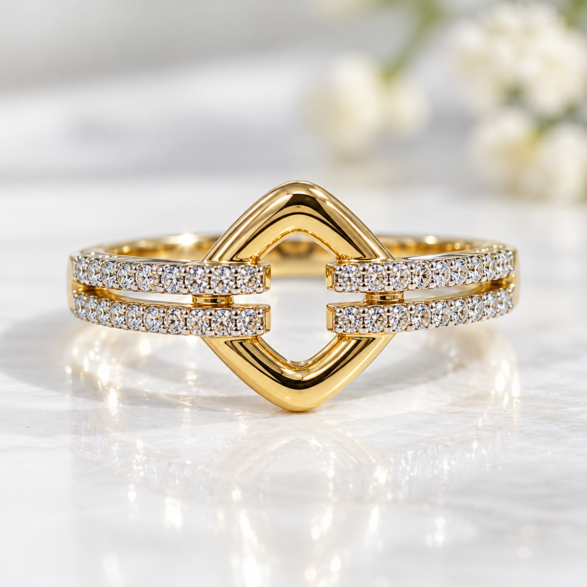 Diamond 9ct Yellow Gold Open Link Ring